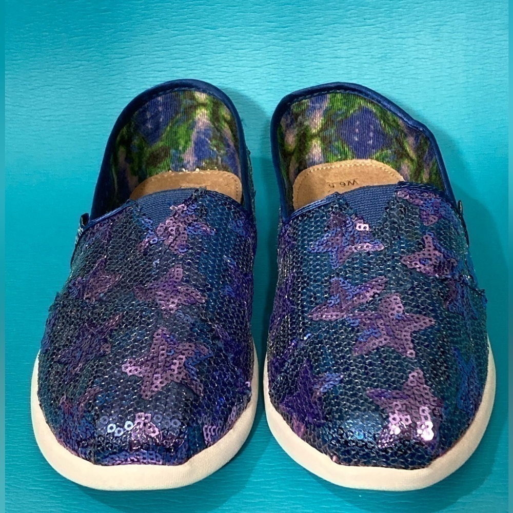 Bobs by Skechers Women's Purple/Blue Glitter Slip On Flat Casual Shoes Size 6.5 - Picture 3 of 11